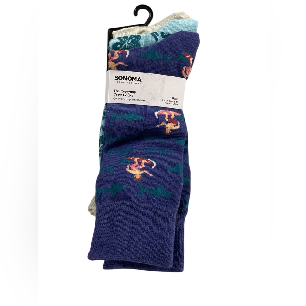 Sonoma Men's Blue Hawaiian Themed Crew Socks - 3 Pack Size 8-13